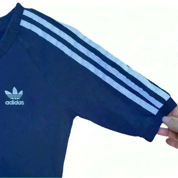 Adidas Originals 3 Stripe Bodycon Stretch Tee Shirt Dress Navy Size Small - Picture 6 of 11